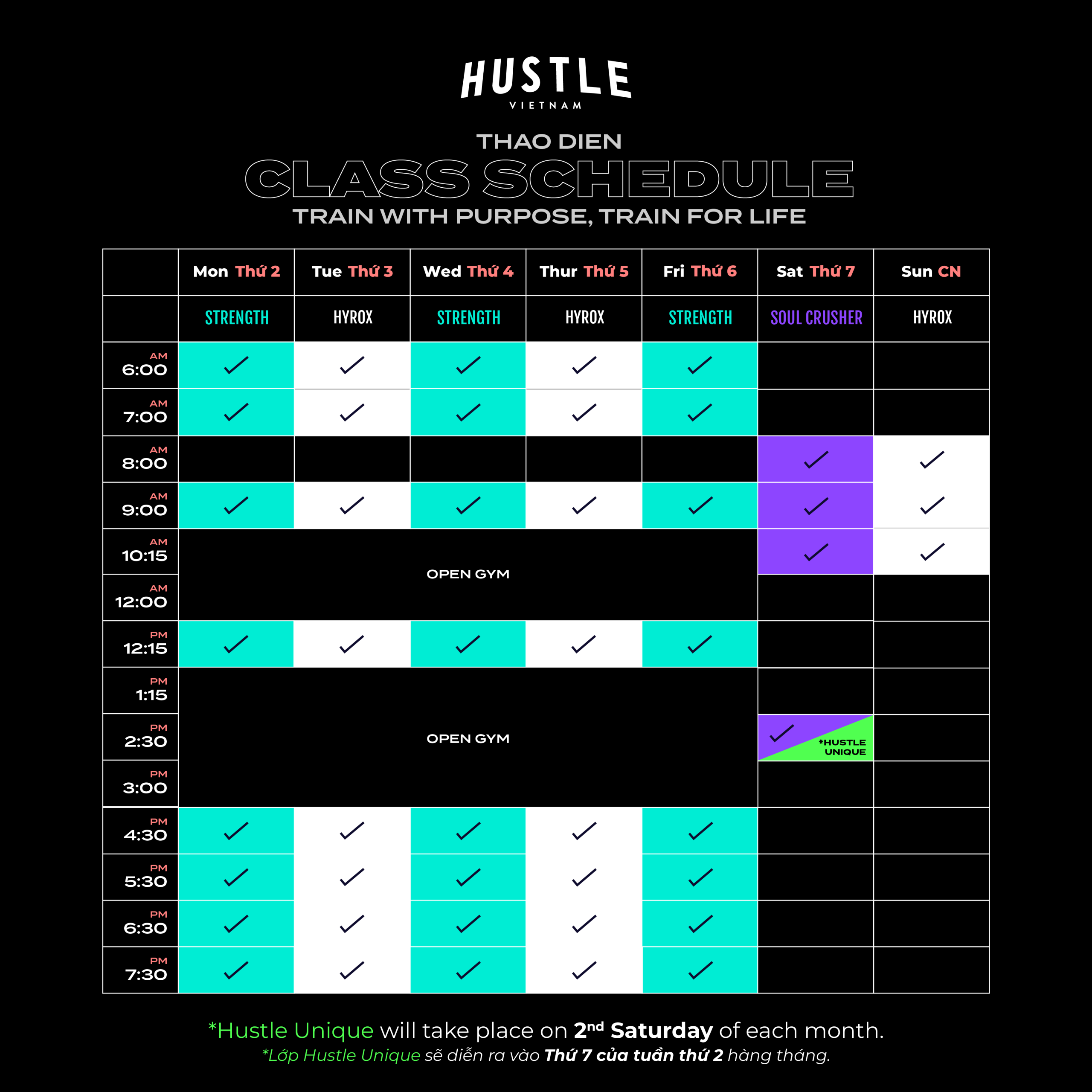 Hustle Thao Dien - Aug 2025 Schedule